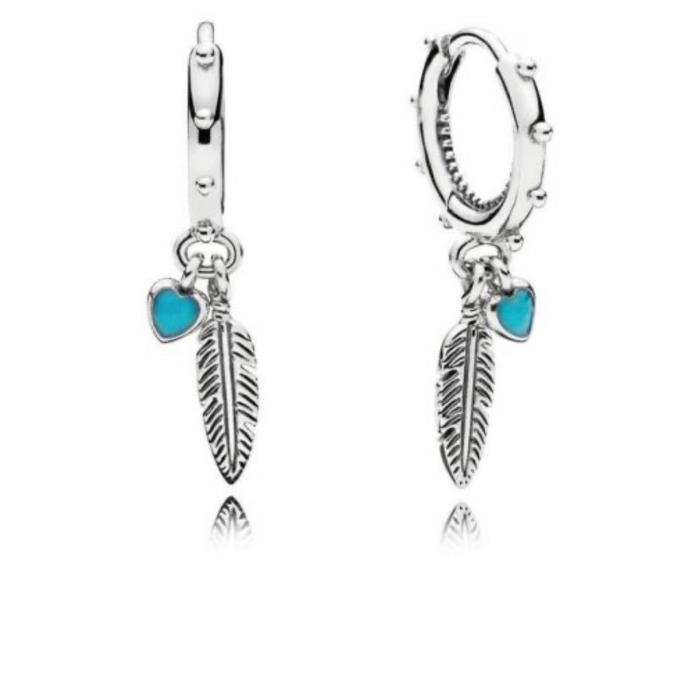 Pandora Spiritual Feathers Dangle Earrings, Turquoise Enamel